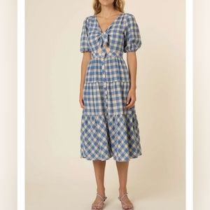 NWT FRNCH Reversible Gingham Patio Dress- Size Small - Color Blue Cream